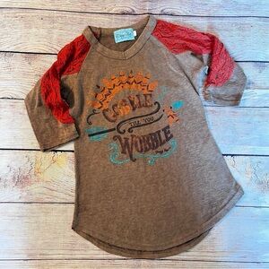 Girl’s Daisy Rae “Gobble Til You Wobble” Raglan Tee size 6/6X